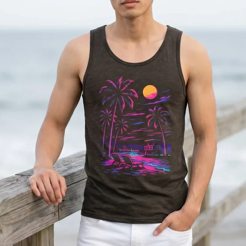 Retro Neon Beach Charcoal Black Triblend Tank Top