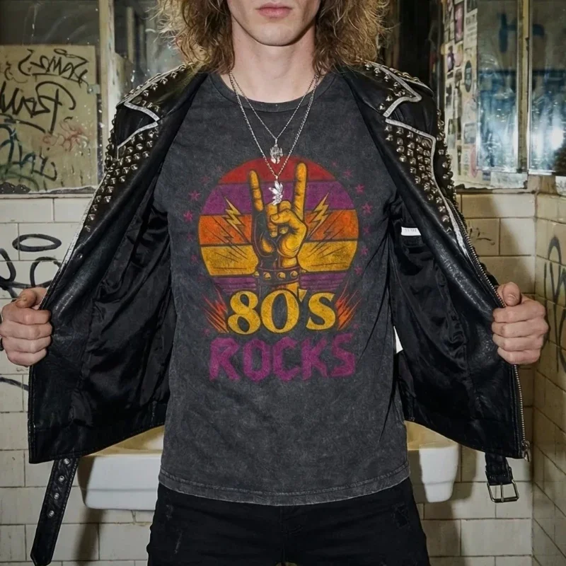 80s Rocks Black Vintage Wash T-Shirt