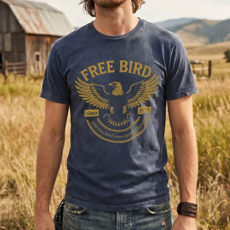 Free Bird Eagle Denim Blue Vintage Wash T-Shirt