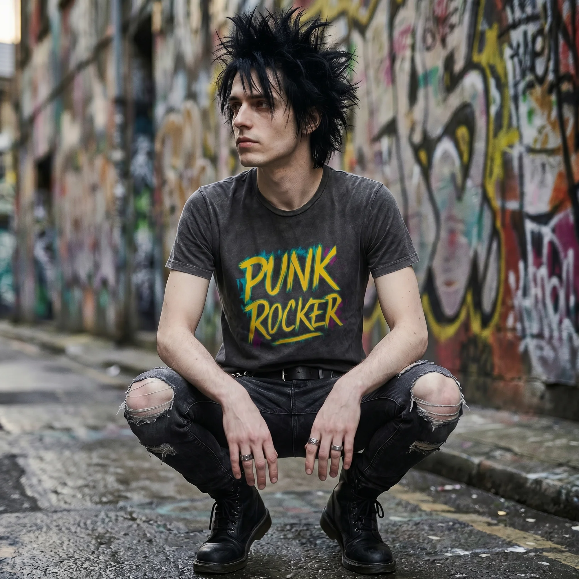Punk Rocker Black Vintage Wash T-Shirt