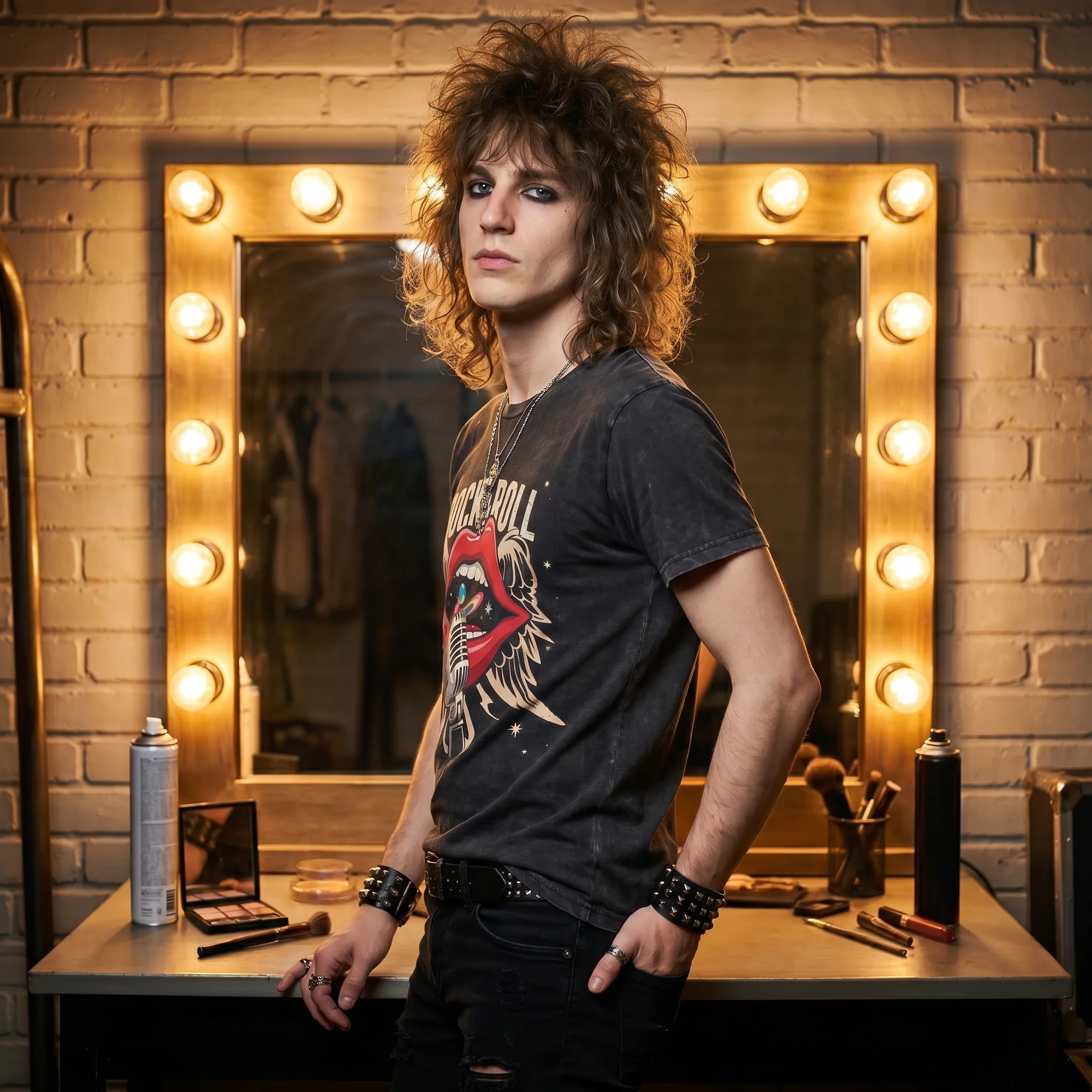 Glam Rock and Roll Lips Black Vintage Wash T-Shirt