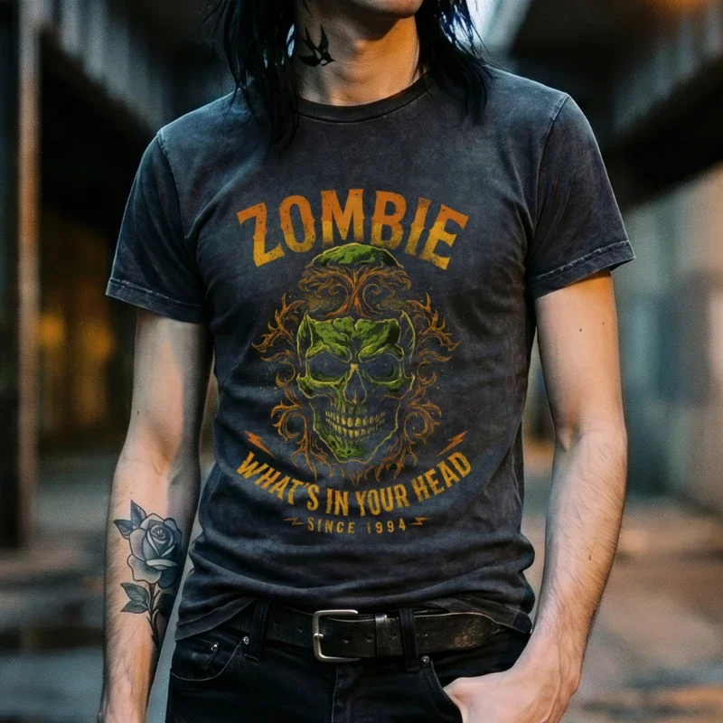Zombie Skull Black Vintage Wash T-Shirt