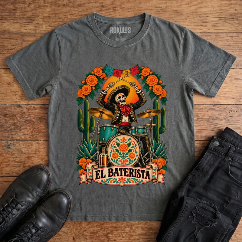 El Baterista Day of the Dead Vintage Graphic T-Shirt