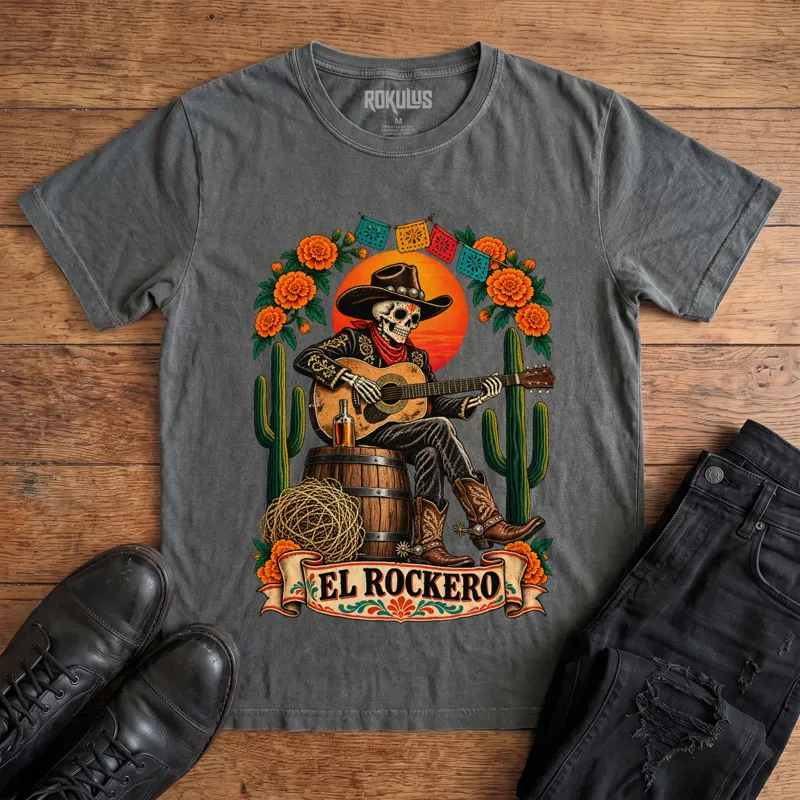El Rockero Day of the Dead Vintage Graphic T-Shirt