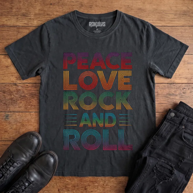 Peace Love Rock and Roll Vintage Graphic T-Shirt