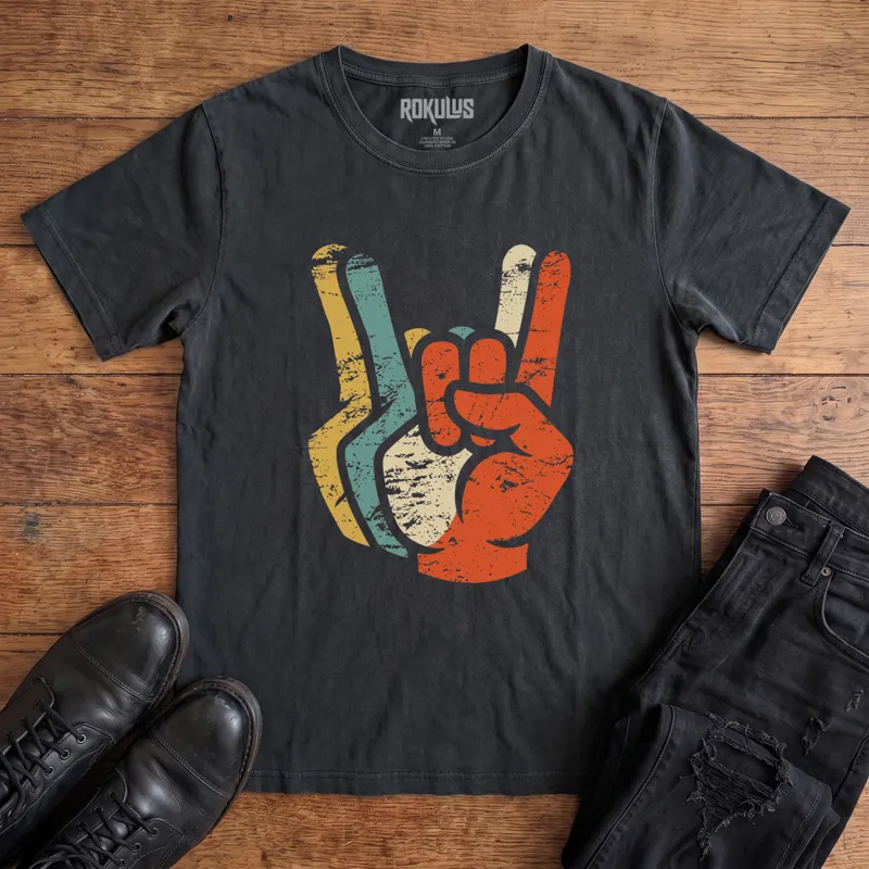Retro Rocker Hands Vintage Graphic T-Shirt